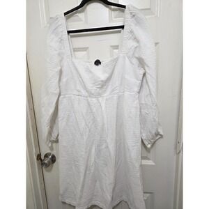 J.Crew Women's White Cotton Smocked Gauze Square Neck Peasant Dress XLT
